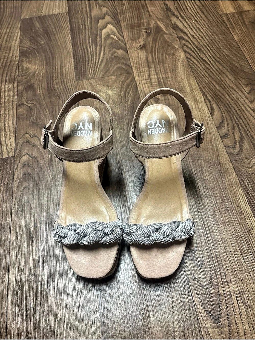Madden NYC Braided Wedge Sandals Brown & Silver US 7